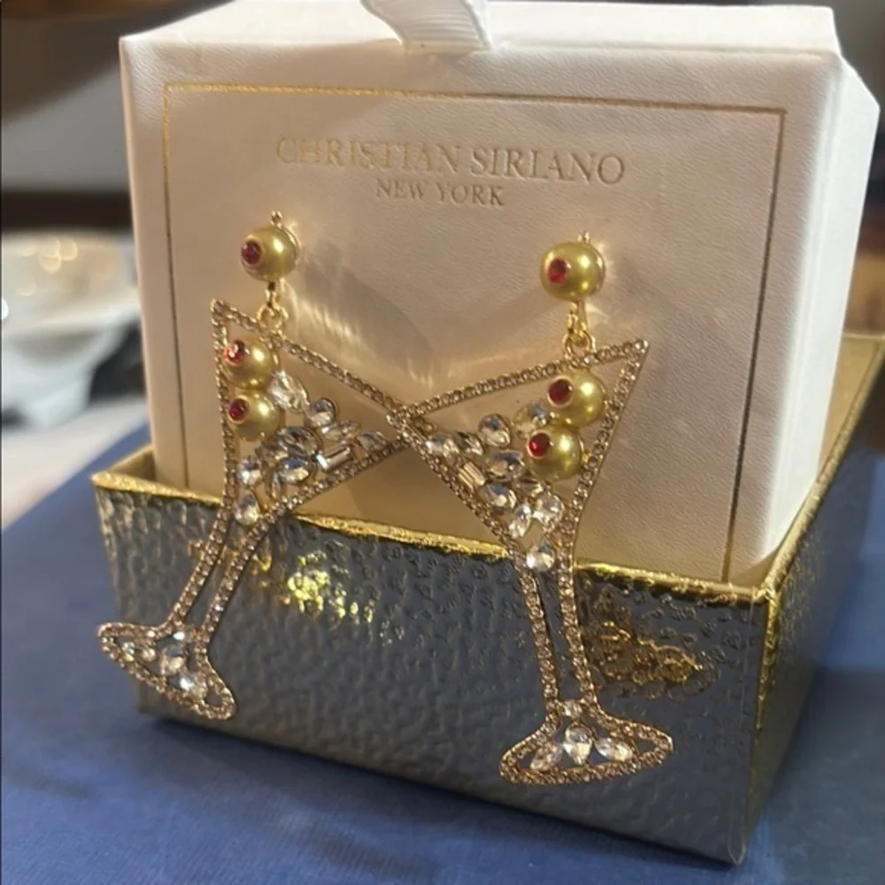 Christian Siriano Gold and Red MARTINI Earrings - Picture 4 of 9